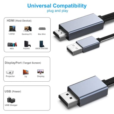 NÖRDIC HDMI-Displayport-kaapeli 1m 4K60Hz 18Gbps