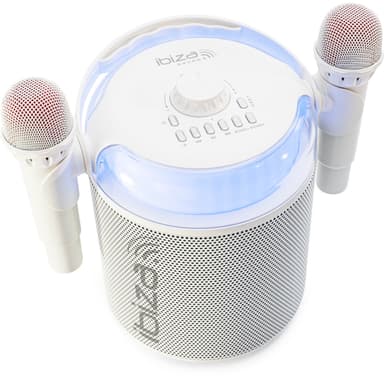 Ibiza Karaokejärjestelmä, jossa on Bluetooth ja 2 mikrofonia (valkoinen).
