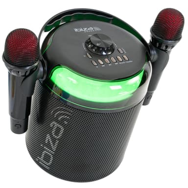 Ibiza Karaokejärjestelmä, jossa on Bluetooth ja 2 mikrofonia (musta).