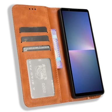 SKALO Sony Xperia 5 V Kohokuvioitu Premium lompakkokotelo - Ruskea