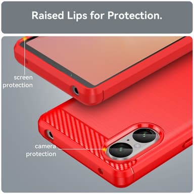 SKALO Sony Xperia 5 V Armor Carbon Iskunkestävä TPU suojakuori - Punainen