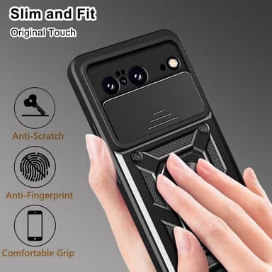 SKALO Google Pixel 8 Armor hybridi metallirengas kameran liukusäädin - - Musta