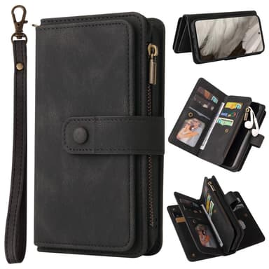 SKALO Google Pixel 8 Big Wallet 17-lokeroa Lompakkokotelo - Musta