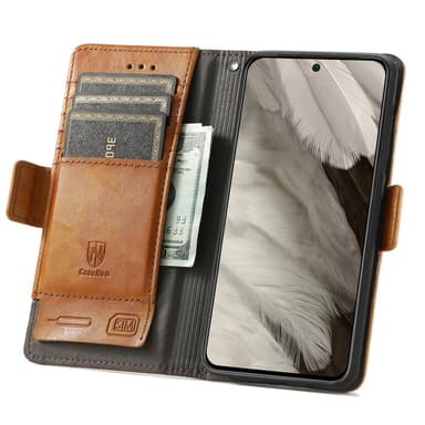 SKALO Google Pixel 8 CASENEO 002 Series Premium PU-nahkalompakko - Vaaleanruskea