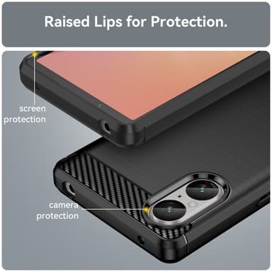 SKALO Sony Xperia 5 V Armor Carbon Iskunkestävä TPU suojakuori - Musta