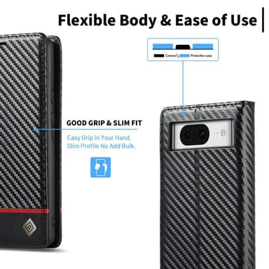 SKALO Google Pixel 8 LC.IMEEKE Carbon Fiber Lompakkokotelo PU-nahkaa - Musta