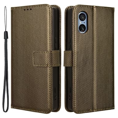 SKALO Sony Xperia 5 V Premium Mini Rhombus Lompakkokotelo - Ruskea