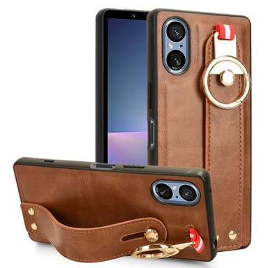SKALO Sony Xperia 5 V PU-nahkakuori käsivarsinauhalla - Ruskea