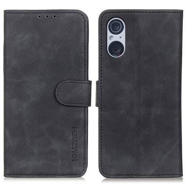 SKALO Sony Xperia 5 V KHAZNEH Lompakkokotelo PU-nahasta - Musta