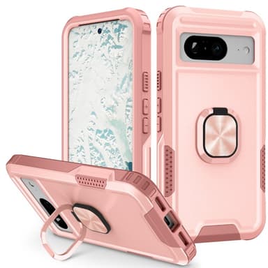 SKALO Google Pixel 8 Armor Hybridi metallirengas kuori - Pinkki