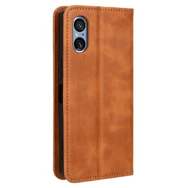 SKALO Sony Xperia 5 V Kohokuvioitu Premium lompakkokotelo - Ruskea