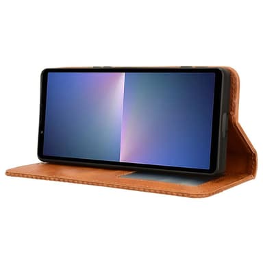 SKALO Sony Xperia 5 V Kohokuvioitu Premium lompakkokotelo - Ruskea