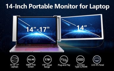 NÖRDIC Kannettava 14"" LCD-näyttö kannettaville tietokoneille 14-17,3"" FHD 1080P IPS USB-C- ja Mini HDMI-portilla,