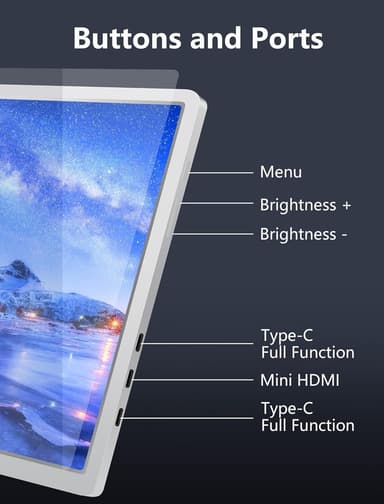NÖRDIC Kannettava 14"" LCD-näyttö kannettaville tietokoneille 14-17,3"" FHD 1080P IPS USB-C- ja Mini HDMI-portilla,
