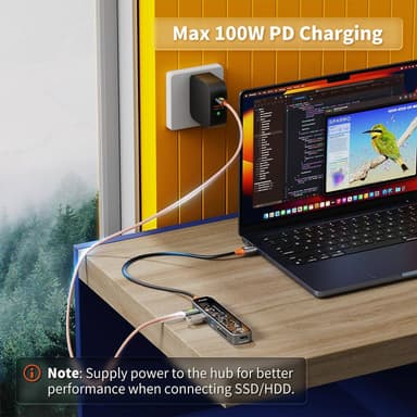 NÖRDIC USB-C 1 - 6 keskitintä 1xHDMI4K60Hz 1xUSB-C PD 100W 2xUSB-A 5Gbps 1xSD 1xMicro SD