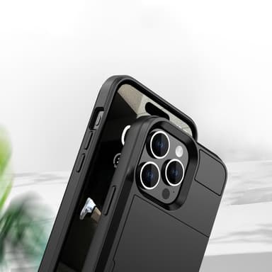 iPhone 15 PC+TPU -puhelimelle Suojakuori Liukuva Korttiteline