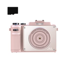 Digitaalikamera 4K/48MP/18X digitaalinen zoom/automaattitarkennus/kaksoiskamera 32GB TF-kortilla Vaaleanpunainen