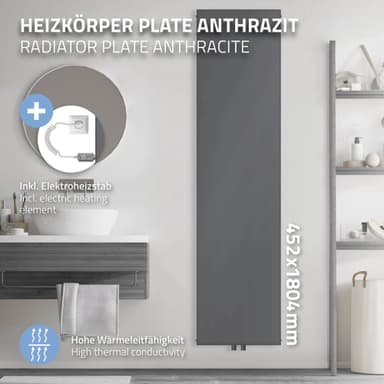 ML-Design Sähköinen pyyhekuivain 1800x452 mm Antrasiitti