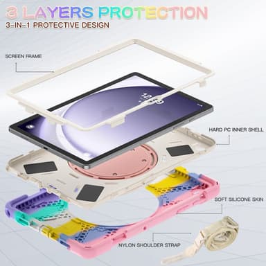 SKALO Samsung Tab A9+ Extra Shock Resistant Armor Rengas kuori olkahihnalla - Rainbow