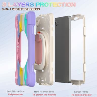 SKALO Samsung Tab A9 Extra Shockproof Armor 360 Kahva/Tripod Suojakuori - Rainbow
