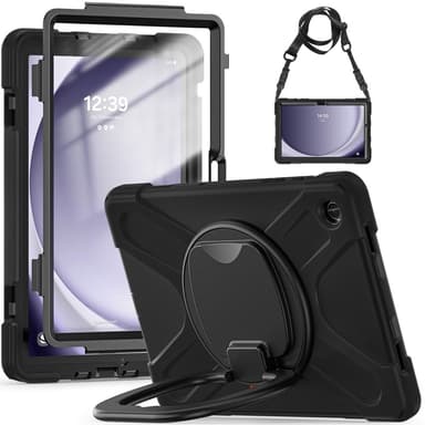 SKALO Samsung Tab A9+ Extra Shock Resistant Armor Rengas kuori olkahihnalla - Musta