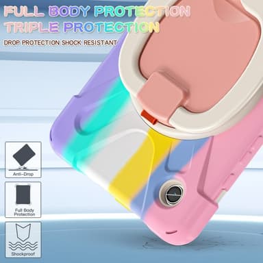 SKALO Samsung Tab A9 Extra Shockproof Armor 360 Kahva/Tripod Suojakuori - Rainbow