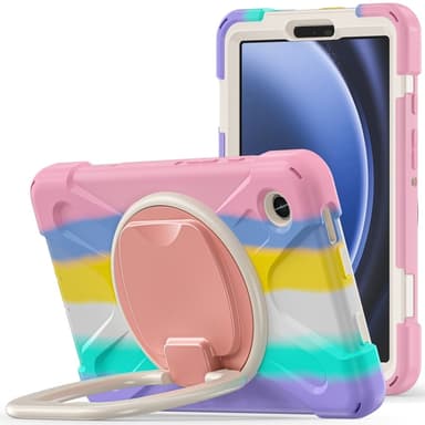 SKALO Samsung Tab A9 Extra Shockproof Armor 360 Kahva/Tripod Suojakuori - Rainbow