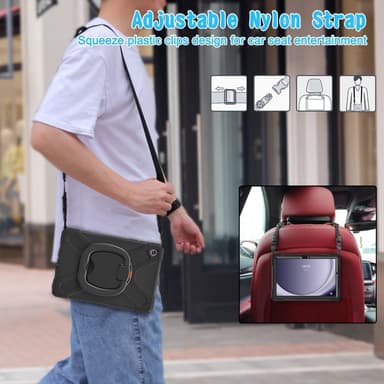 SKALO Samsung Tab A9+ Extra Shock Resistant Armor Rengas kuori olkahihnalla - Musta