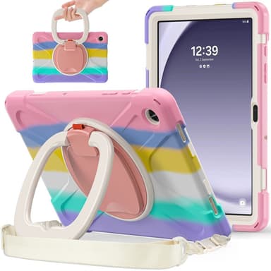 SKALO Samsung Tab A9+ Extra Shock Resistant Armor Rengas kuori olkahihnalla - Rainbow
