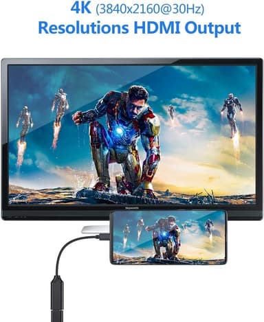 NÖRDIC USB C–HDMI-sovitin 4K 30Hz, 10 cm, musta