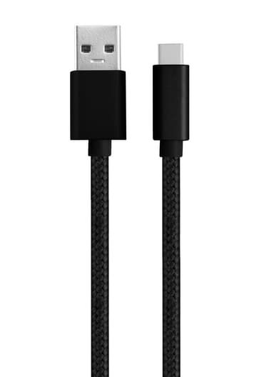 NÖRDIC 1 m USB C–USB A -kaapeli, USB3.1 Gen1, pikalataus 60 W, 5 Gb/s, 3 A, nailonpunottu, musta