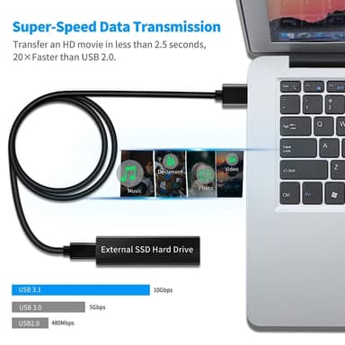 NÖRDIC 1 m USB C–USB A -kaapeli, USB3.1 Gen1, pikalataus 60 W, 5 Gb/s, 3 A, nailonpunottu, musta