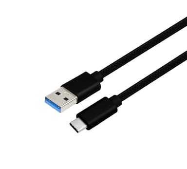 NÖRDIC 15 cm USB C–USB A -kaapeli, USB3.1 Gen1, Quick Charge 60 W, 5 Gb/s, 3 A, nailonpunottu, musta