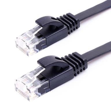 NÖRDIC Cat6 U / UTP Flat -verkkokaapeli 1,5 m 250mHz kaistanleveys ja 10Gbps: n lähetysnopeus musta
