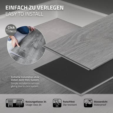 6 m² Click-vinyylilattia Hickory 4,2 mm harmaa PVC-laminaatti