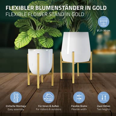 ML-Design 2-osainen kukka-alusta, kultainen, 18-25x18-25x30 cm, säädettävä