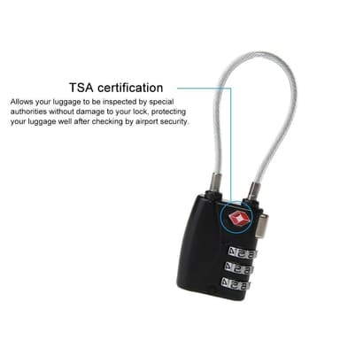 TSA Combination Wirerope Lock Vetoketjulle Matkalaukkuille - Musta