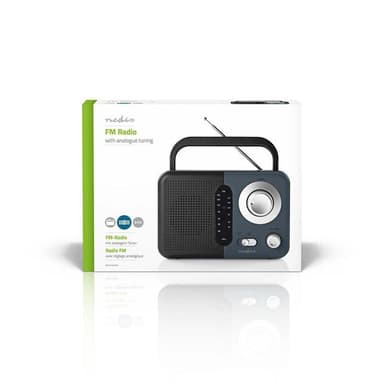 Nedis FM-radio | Kannettava malli | FM | Akkukäyttöinen / Verkkovirtakäyttöinen | Analoginen | 2.4 W | Mustavalkoinen näyttö | Bluetooth® | Kuulokkeiden lähtöliitäntä | Kantokahva | Harmaa / Musta
