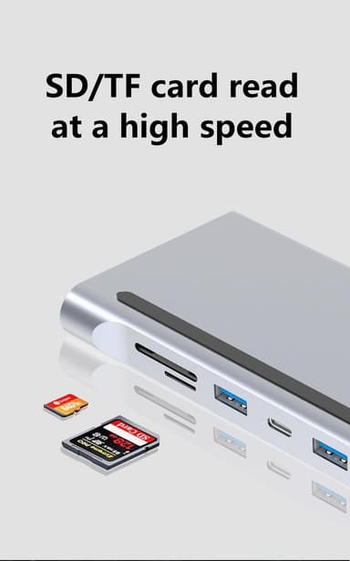 NÖRDIC 1-12 USB-C-telakointiasema kolminkertaisille näytöille 2xHDMI 4K30Hz, 1xVGA, USB-C PD 100W, Thunderbolt 3 & 4