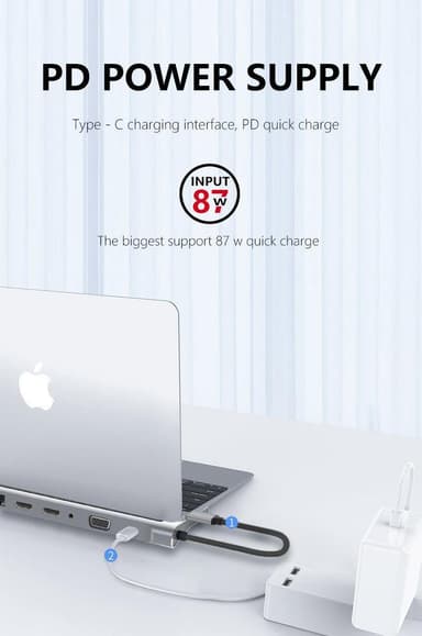 NÖRDIC 1-12 USB-C-telakointiasema kolminkertaisille näytöille 2xHDMI 4K30Hz, 1xVGA, USB-C PD 100W, Thunderbolt 3 & 4