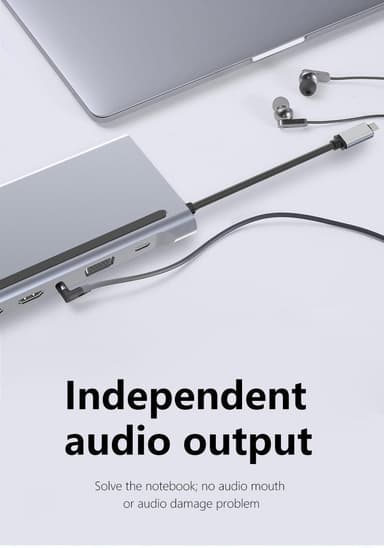 NÖRDIC 1-12 USB-C-telakointiasema kolminkertaisille näytöille 2xHDMI 4K30Hz, 1xVGA, USB-C PD 100W, Thunderbolt 3 & 4