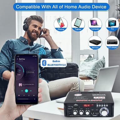 NÖRDIC Bluetooth 5.0 Stereovahvistin 2x40W AUX / USB / BT Audiovahvistin FM 2xMIC-tulolla