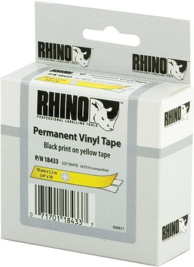 DYMO RhinoPRO merkkausteippi 19mm, keltainen/musta teksti, 5.5m