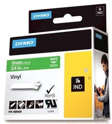 DYMO Rhino Professional, 19mm, merkkausteippi, valk.teksti vihr.teip