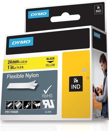 DYMO Rhino Professional, joustava merkkausteippi keltainen nyloni 24mm