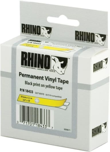 DYMO RhinoPRO merkkausteippi 19mm, keltainen/musta teksti, 5.5m