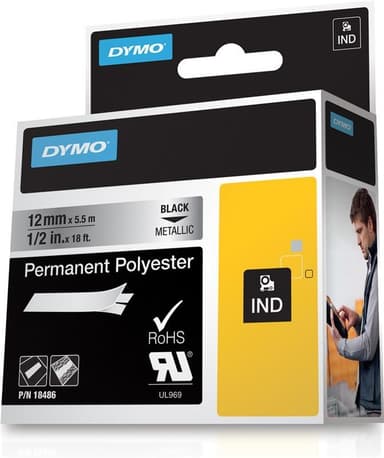 DYMO RhinoPRO pysyvä merkkausteippi polyesteri, 12mm