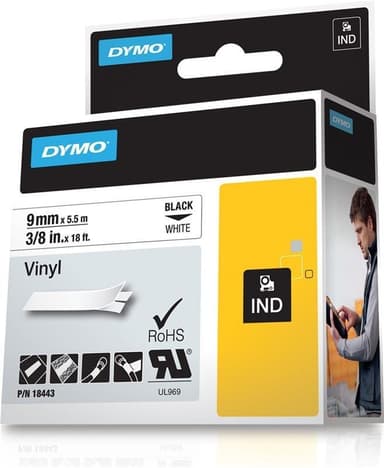 DYMO Rhino Professional, pysyvä merkkausteippi,vinyylitarra, 9mm
