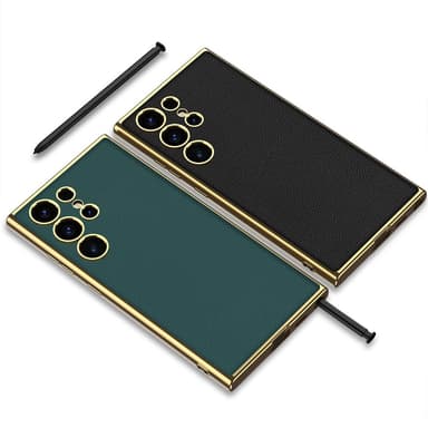 SKALO Samsung S24 Ultra PU-nahkainen Gold Edge Suojakuori - Musta