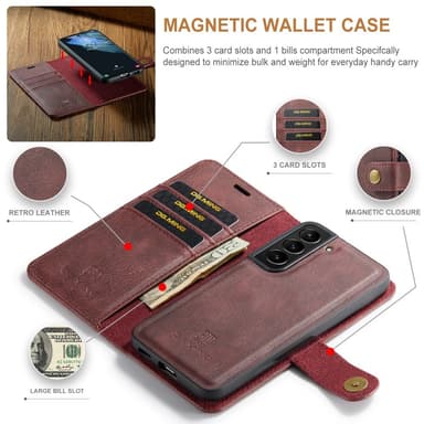 DG MING Samsung S24 2-in-1 magneetti lompakkokotelo - Punainen